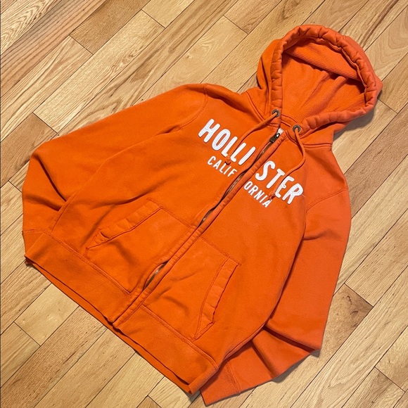 Hollister Bright Orange Full-Zip Hooded Sweatshirt - Picture 6 of 8